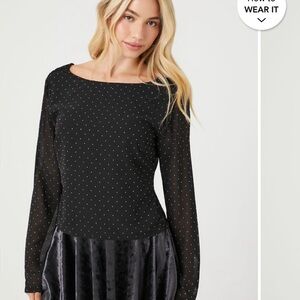 Forever 21 studded rhinestone shirt top black xl